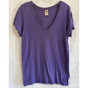 PINK Victoria's Secret V Neck Tee Size L Purple Short Sleeve Soft Knit T-Shirt